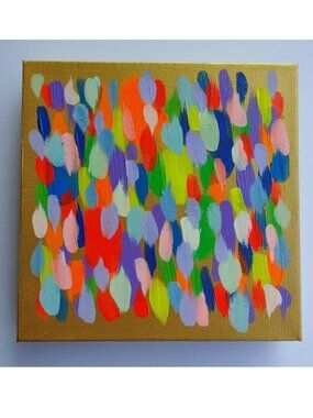 Original Abstract Acrylic Painting: Colorful Textured Layers 8"x8" canvas joyful